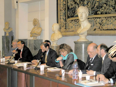 Lyndon Larouche with Nino Galloni in the Italian Senate April 8, 2003